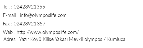 Olympos Life Hotel telefon numaralar, faks, e-mail, posta adresi ve iletiim bilgileri